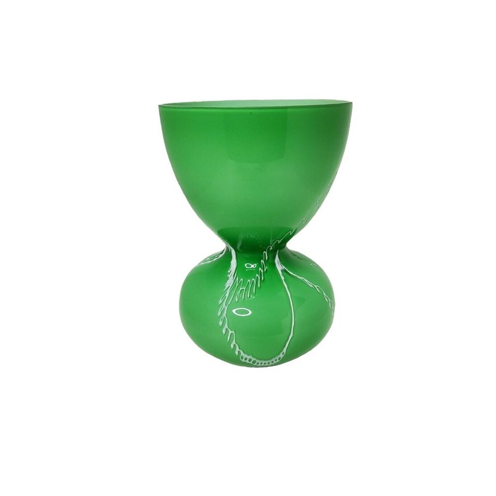 Vintage Murano Style Art Glass Green/White hourglass shape Vase